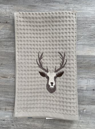 - MÖVE Piquée Küchenhandtuch in beige mit Hirschkopf