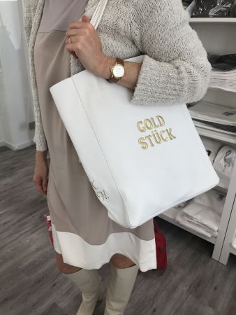 - Weisser Lederbeutel Venezia & GOLDSTÜCK in Gold