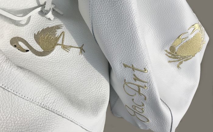- Weisser Lederbeutel Venezia & Flamingo in Gold