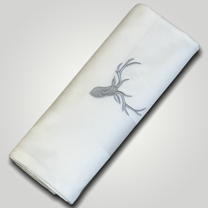 Damast - Serviette 50 x 50 cm - Hirschkopf uni Silber