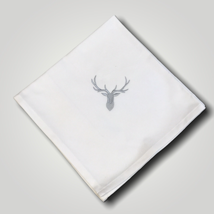 Damast - Serviette 50 x 50 cm - Hirschkopf uni Silber