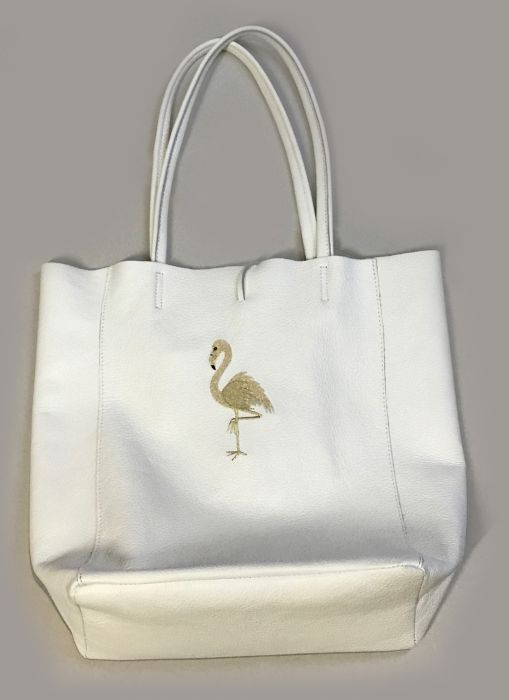 - Weisser Lederbeutel Venezia & Flamingo in Gold