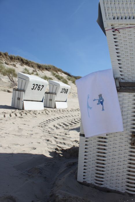 SYLT - Weisses Duschtuch 70 x 140 cm mit Frosch & Syltlogo