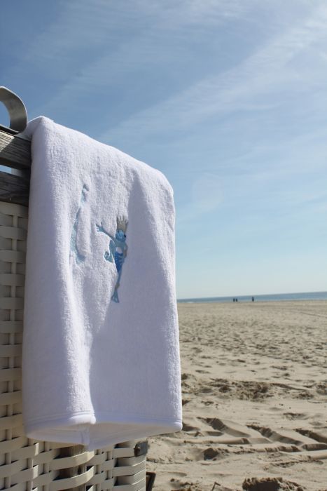 SYLT - Weisses Duschtuch 70 x 140 cm mit Frosch & Syltlogo